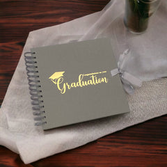 Graduation Memories Grey Guest Book or Scrapbook Album Gold Script