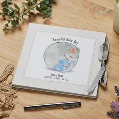 ukgiftstoreonline Personalised Beautiful Baby Boy Memory Record Memory Book With elephants Record Book ukgiftstoreonline