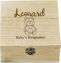 Personalised Baby Keepsake Memory Box Engraved With Teddy Pattern