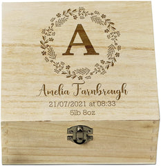 Personalised Baby Keepsake Memory Box Alphabet With Birth Details