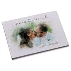 Personalised A4 Large Watercolour Wedding Linen Guest Book Printed