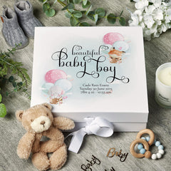 ukgiftstoreonline Personalised Baby Boy Large Memory Box Gift With Ribbon Balloon Design