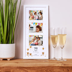 Personalised 50th Birthday Triple Photo Frame Keepsake With Presents