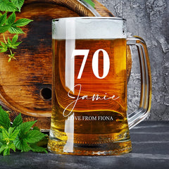 Personalised 70th Birthday Beer Glass Tankard Gift Boxed with Sentiment