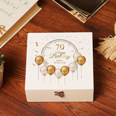 ukgiftstoreonline Personalised 70th Birthday Keepsake Large Wooden Box Gift With Golden Balloons