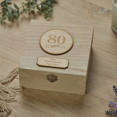 Personalised 80th Birthday Wooden Keepsake Box Gift