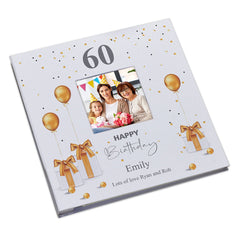 Personalised 60th Birthday Photo Album Linen Cover With Gold Balloons