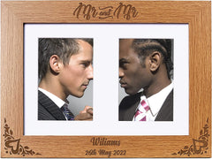 Personalised Mr and Mr Gay Wedding Double Wooden Photo Frame Gift