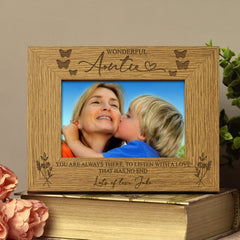 Personalised Wonderful Auntie Engraved Wooden Photo Frame Gift