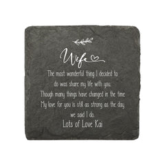 Personalised Wife Sentiment Gift Slate Stone Drink Coaster Gift