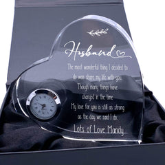 Engraved Personalised Husband Crystal Glass Clock With Sentiment