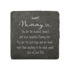 Personalised Mummy Sentiment Gift Slate Stone Drink Coaster