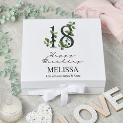 Personalised 18th Birthday Green Leaf Design Keepsake Memory Gift Box.