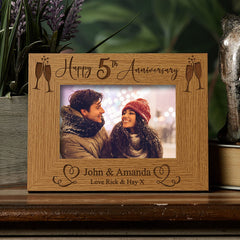 Personalised 5th Wedding Anniversary Wooden Photo Frame Gift