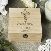 Personalised Communion Keepsake Box With Floral Cross Design SHB-135