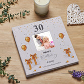 Personalised 30th Birthday Photo Album Linen Cover With Gold Balloons