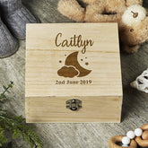 Personalised Baby Wooden Keepsake Box Moon and Stars Sentiment