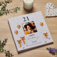 Personalised 21st Birthday Photo Album Linen Cover With Gold Balloons