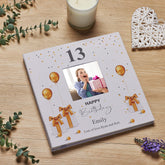 Personalised 13th Birthday Photo Album Linen Cover With Gold Balloons