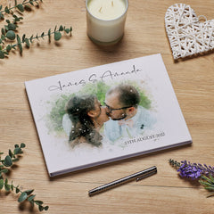 Personalised A4 Large Watercolour Wedding Linen Guest Book Printed