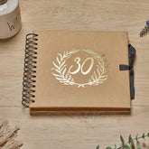30th Birthday Brown Scrapbook Photo album With Gold Script Laurel Wreath