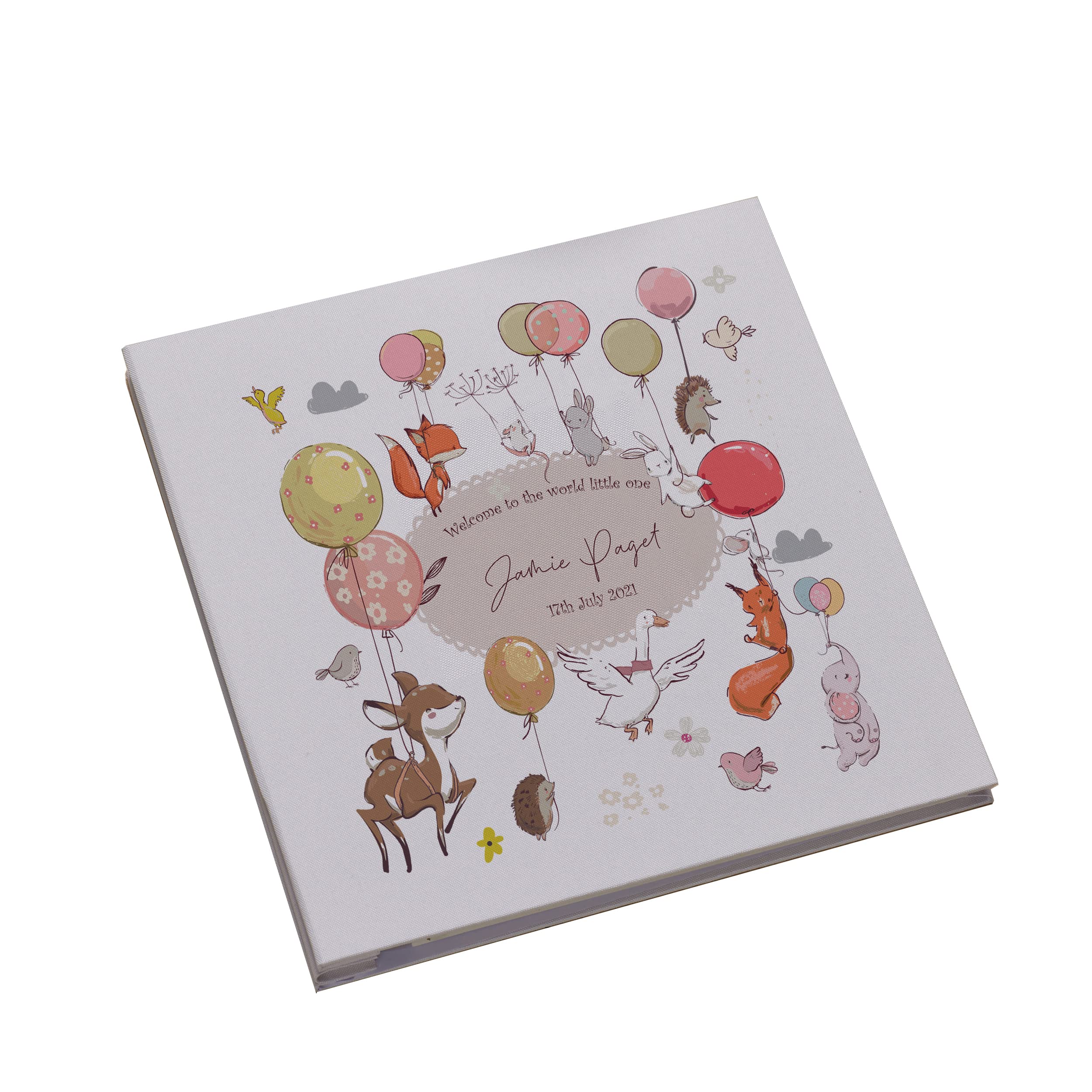 Personalised Large Linen Baby Photo Album Watercolour Animals Photo Album ukgiftstoreonline