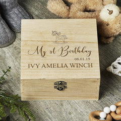 Personalised 1st Birthday Baby Girl Wooden Keepsake Box Gift Engraved