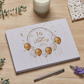 Personalised Large A4 16th Birthday Linen Guest Book Hard Cover 80 Pages