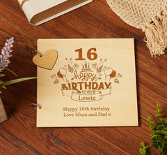 Personalised Wooden 16th Birthday Scrapbook Guest Book or Photo Album