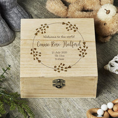 Personalised Welcome To The World Baby Keepsake Box With Wreath