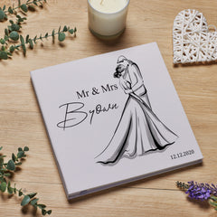 Personalised Large Linen Wedding Photo Album With Elegant Couple Outline