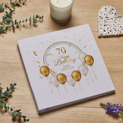 Personalised Large Linen 70th Birthday Photo Album With Balloons Photo Album ukgiftstoreonline