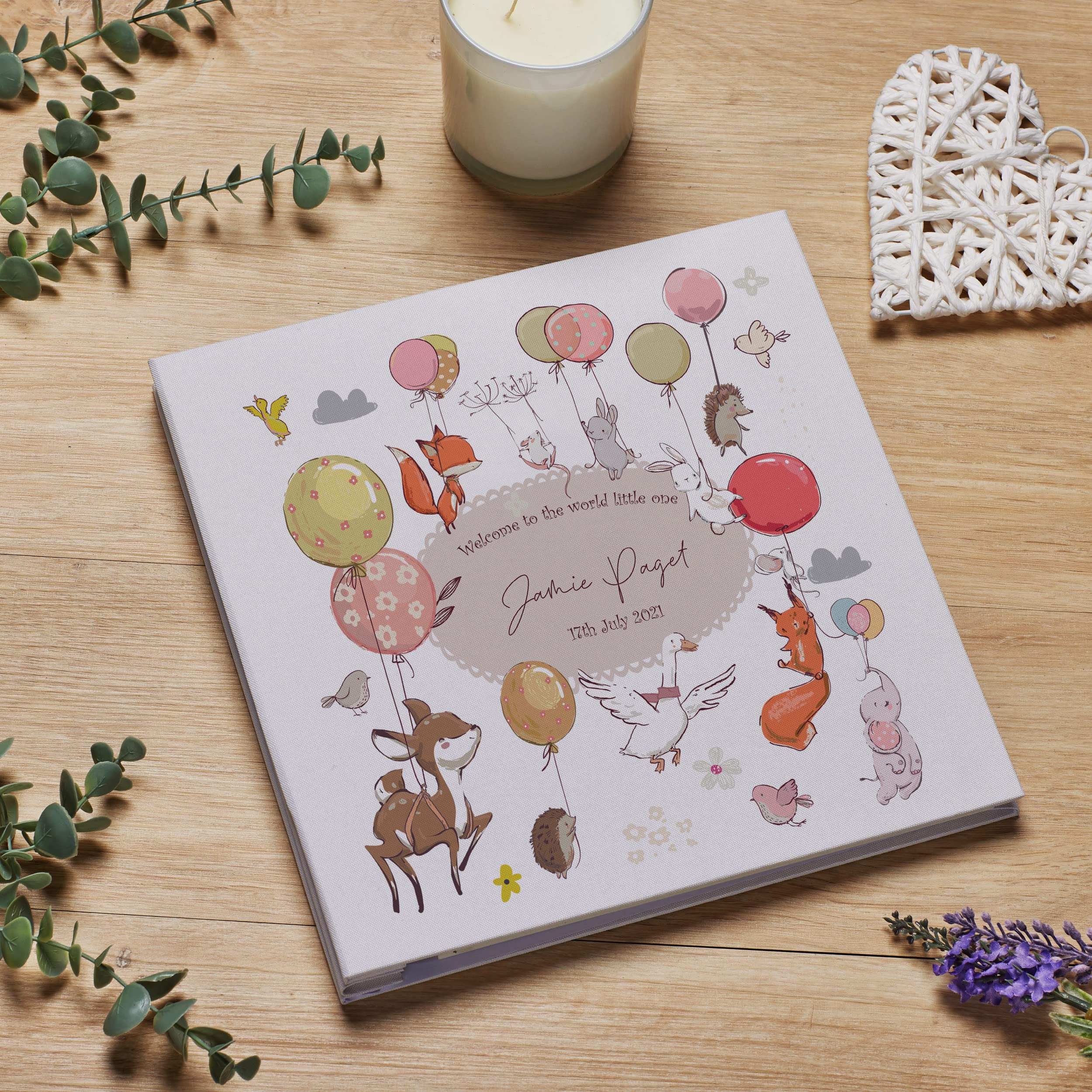 Personalised Large Linen Baby Photo Album Watercolour Animals Photo Album ukgiftstoreonline