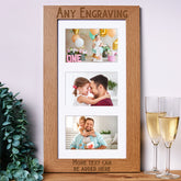 Personalised Wooden Triple Photo Frame Engraved Any Message Clean Font