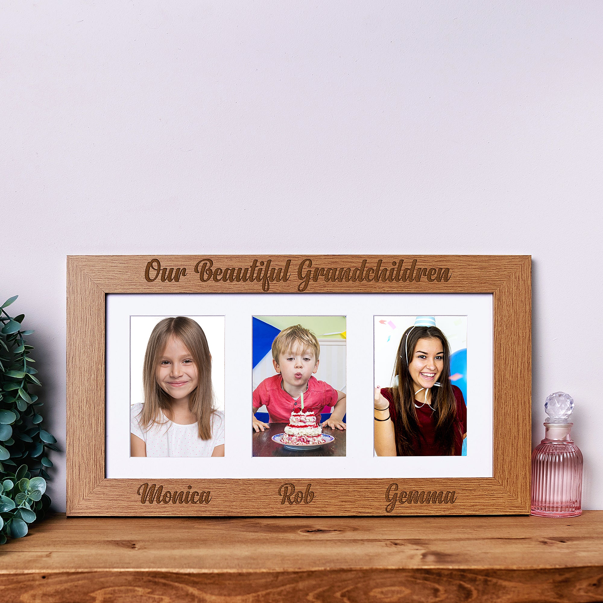 Grandchildren Personalised Triple Engraved Wooden picture photo frame 6"x4" Grandchildren Photo Frame ukgiftstoreonline