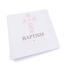 Personalised Baptism Ornate Pink Cross Photo Album