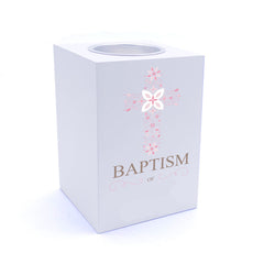 Personalised Baptism Ornate Cross Design Tea Light Holder