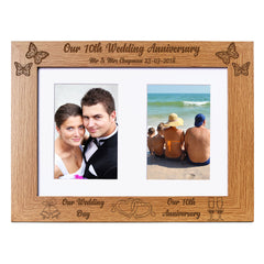 Personalised Our Tenth Anniversary Double Wooden Photo Frame Gift