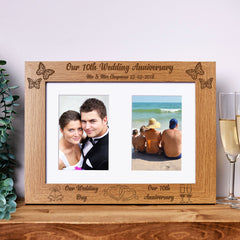 Personalised Our Tenth Anniversary Double Wooden Photo Frame Gift