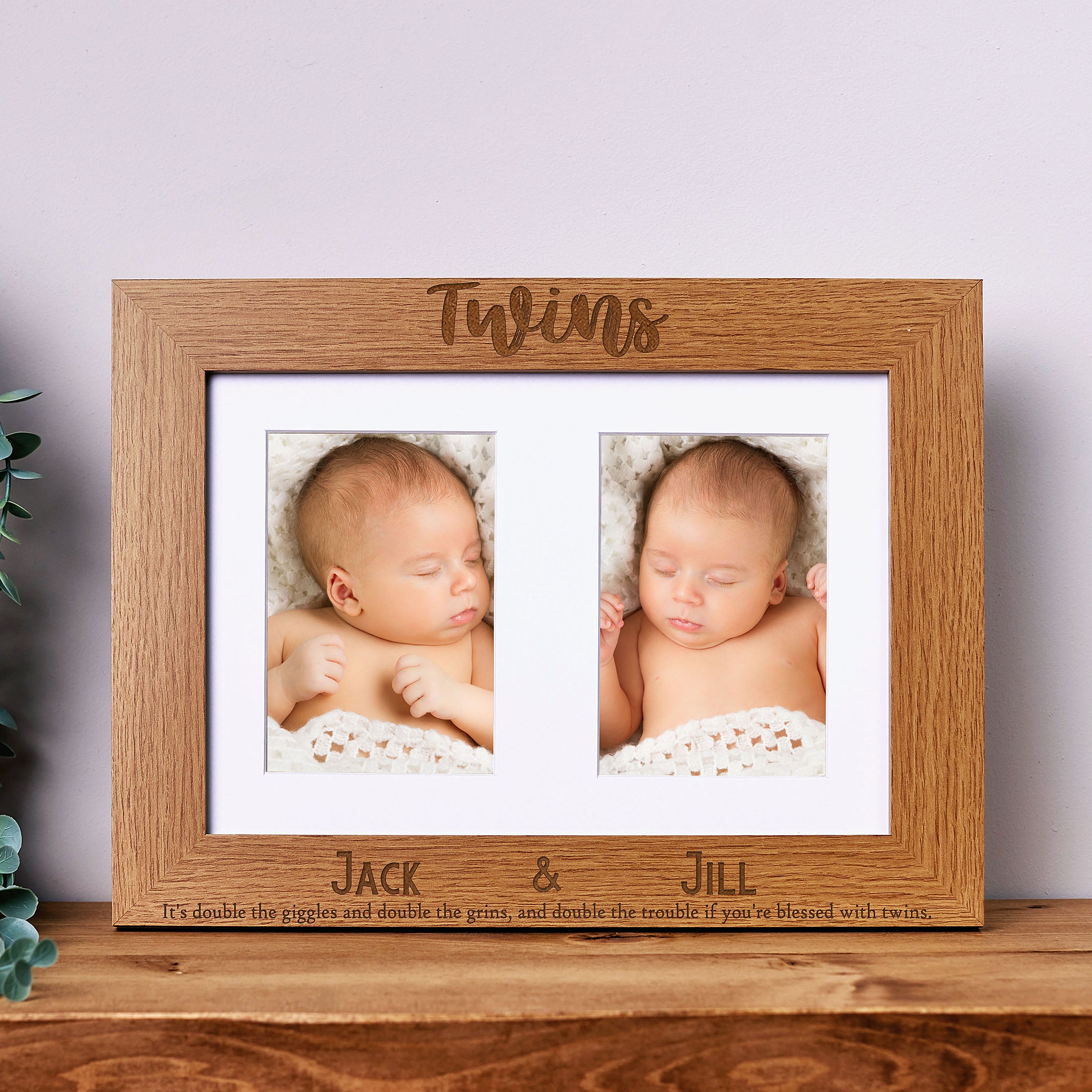 Personalised Twins Double Wooden Photo Frame Gift – ukgiftstoreonline