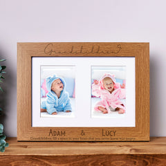Personalised Grandchildren Double Wooden Photo Frame Gift
