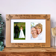 Personalised Our 25th Anniversary Double Wooden Photo Frame Gift