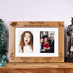 Personalised First Day At School & Graduation Double Wooden Photo Frame