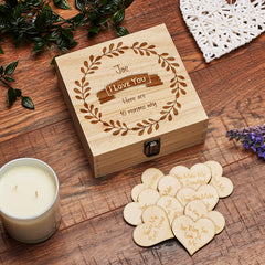 Personalised Gift for Her 10 Reasons why I Love You Wooden Box and Hearts