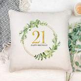 Personalised 21st Birthday Gift for her Cushion Gold Wreath Design