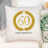 Personalised 60th Birthday Gift for Him Cushion Gold Wreath Design