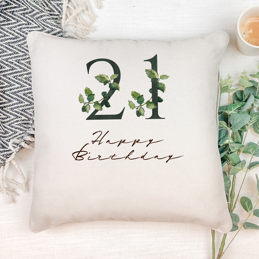 Personalised 21st Birthday Green Leaf Design Cushion Gift