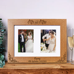 Personalised Mr and Mrs Wedding Double Engraved Wooden Photo Frame Gift wedding photo frame ukgiftstoreonline