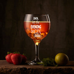 Personalised Engraved Name Let The Evening Be Gin Glass Gift