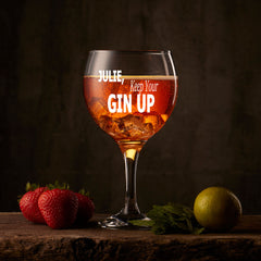 Personalised Engraved Name Keep Your Gin Up Glass Gift for her in box